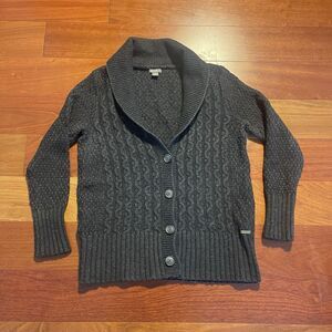 Lg Eddie Bauer Vintage Gray Lambs Wool Sweater Cardigan Fisherman Grandpa V-neck